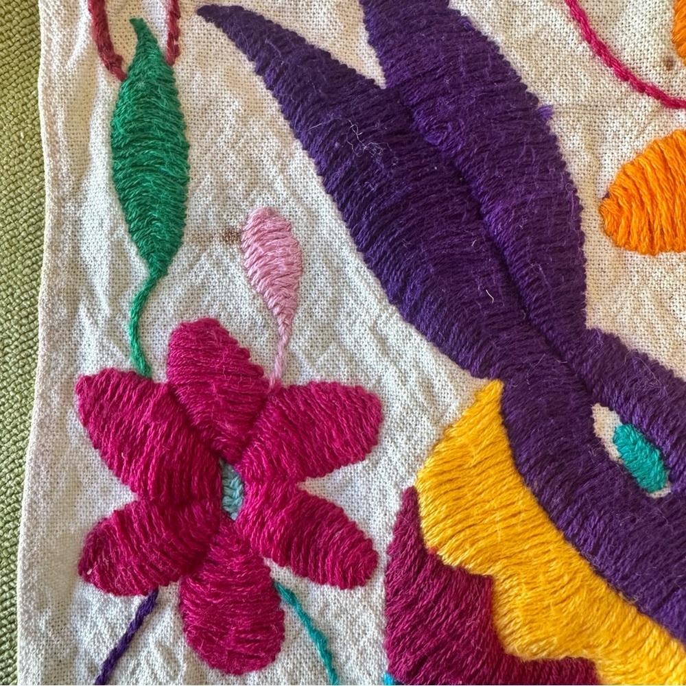 Otomi Hand Embroidered Rabbit Deer Mexico Folk Art Textile Vintage  7”x6” - Picture 3 of 6